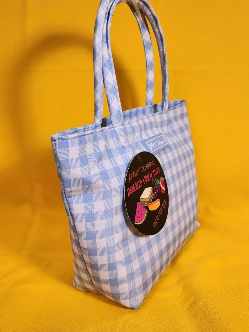 Betsey Johnson Blue and White Gingham Insulated Lunch Tote Bag NEW